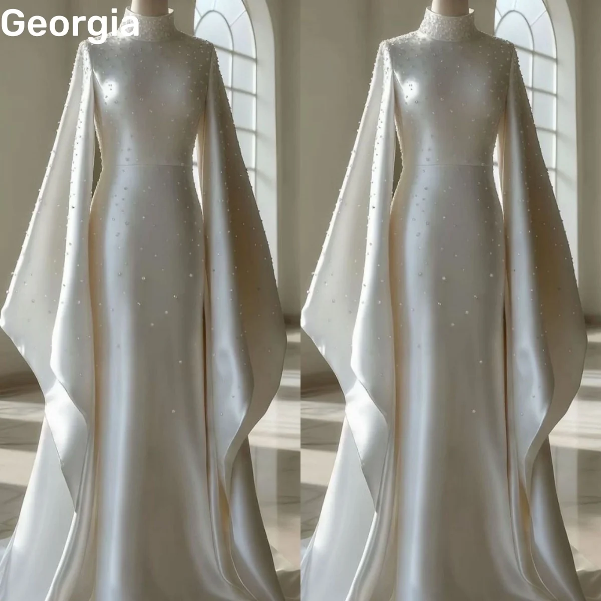 فسات kapaات sereia beadings personalizar vestidos de decote colher para eventos especiais até o chão zíper até mangas compridas casamento dr