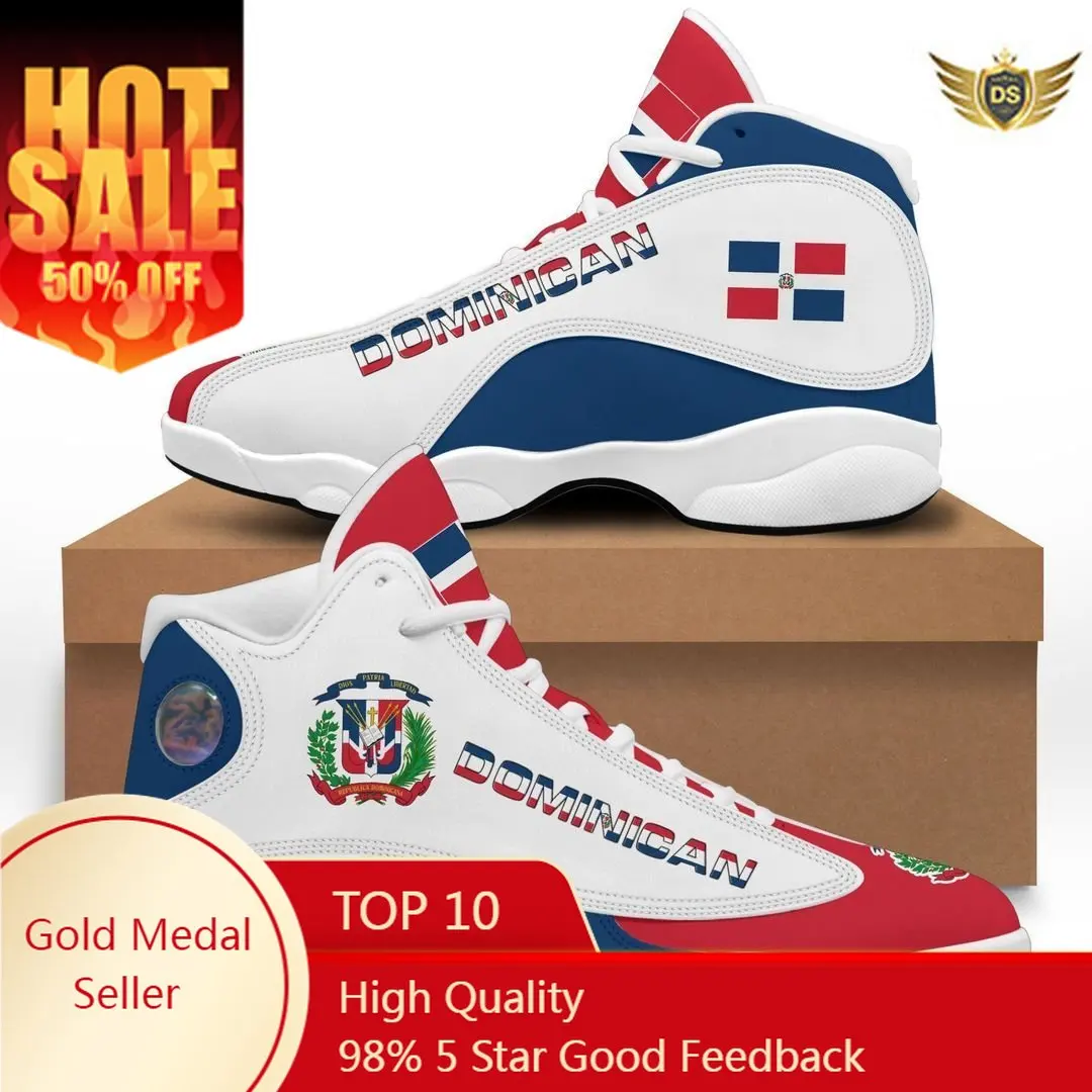 

Print On Demand Custom Sneaker Dominica Flag Pattern Print Men's Basketball Sneaker Plus Size 45 46 47 48 Teens Sport Shoes