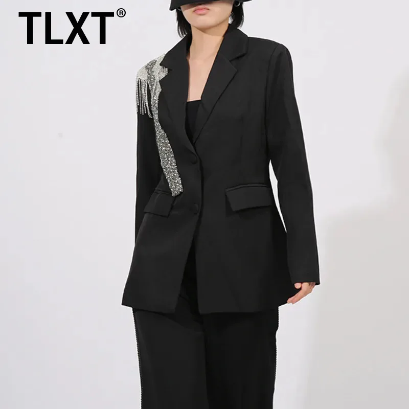 

TLXT Fashion Women's High End Sequin Design Black Blazers Single Breasted Fit Jackets Office Lady Coats Fashion 2025 Autumn New
