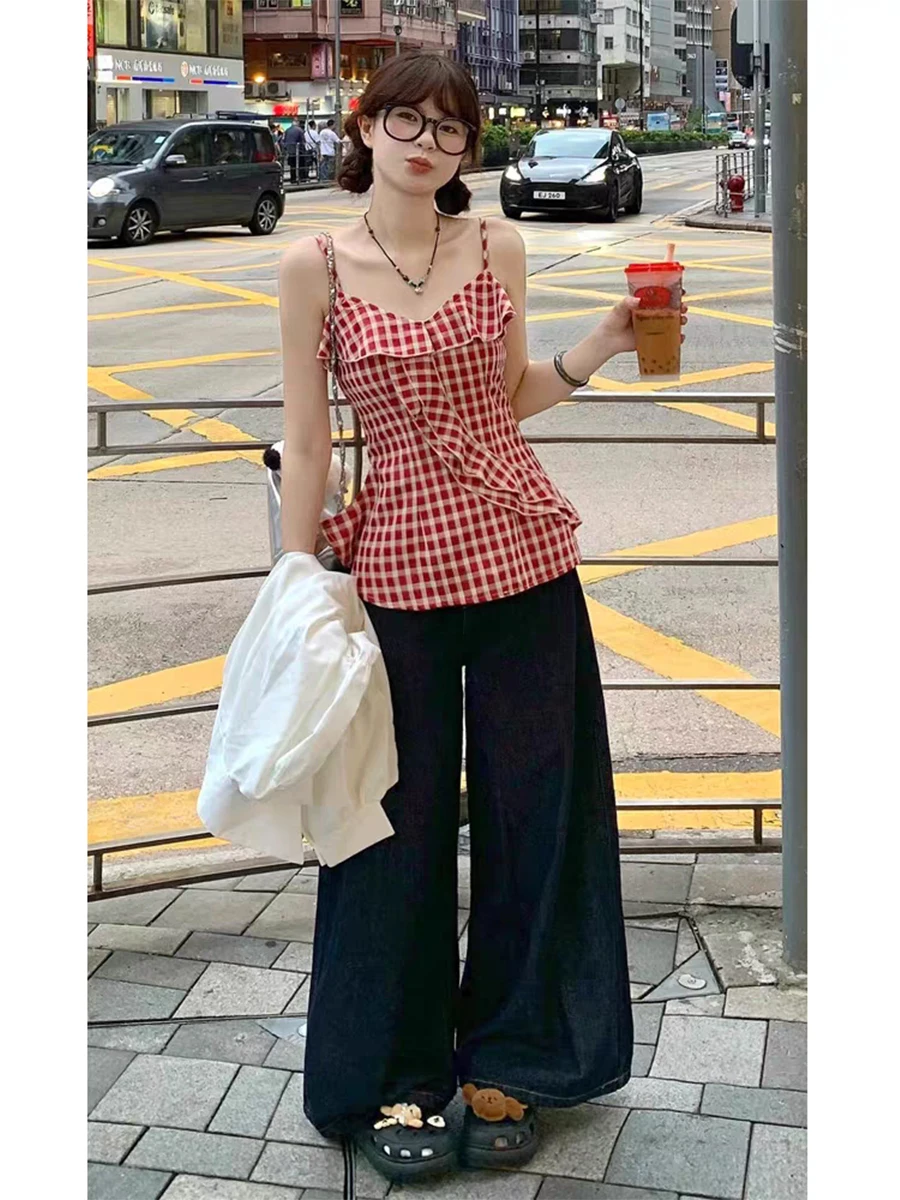 

Широкие джинсы с высокой талией, женские свободные джинсовые брюки прямого кроя, весна-лето, большие размеры, утягивающие брюки груши в стиле апей