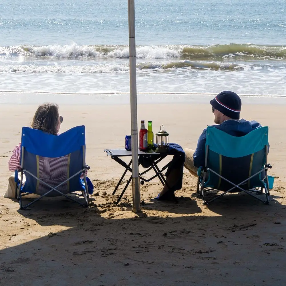 Low Beach Chairs for Adults 2 Pack, Lightweight Folding Sand Chairs with Breathable Mesh Back amp Cup Holder, Portable Compact
