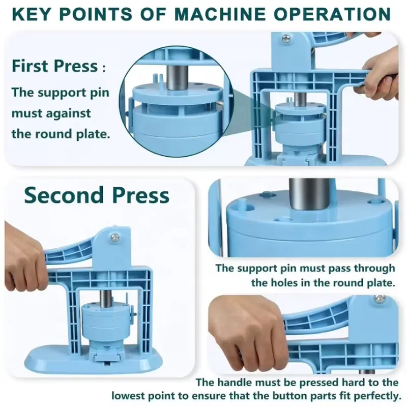 58mm Badge Maker Machine Kit with 100pcs Button Parts Sky Blue Manual Pin Back Button Press Tool Set Including Cutter and