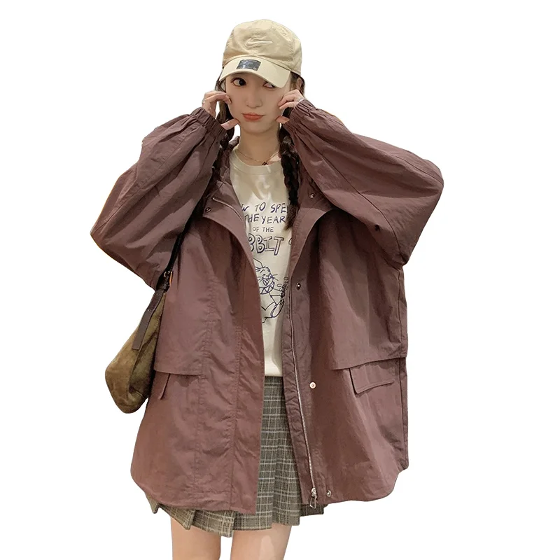 

SuperAen Autumn New Korean Style Hooded Casual Loose Long-sleeved Trench Coats Vintage Solid Color Oversize Coats