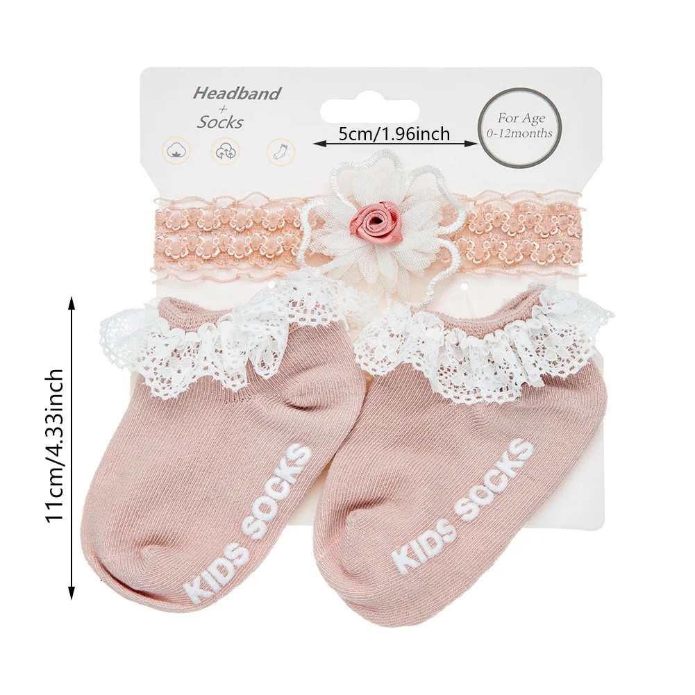 3Pcs/Set Lace Flower Baby Headbands Socks Wing Bow Cotton Non-slip Anklet 0-12M Stockings Wide Elastic Hairbands Infant Socks