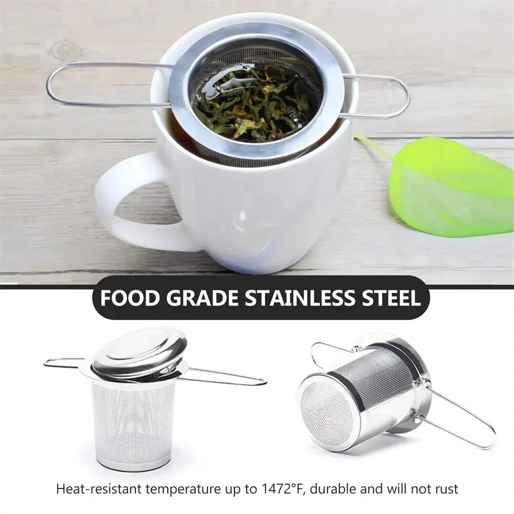 A Set Stainless Steel Mesh Tea Infuser with Lid Reusable Cup Strainer Loose Leaf Spice Filter for Teapots Mugs Cup