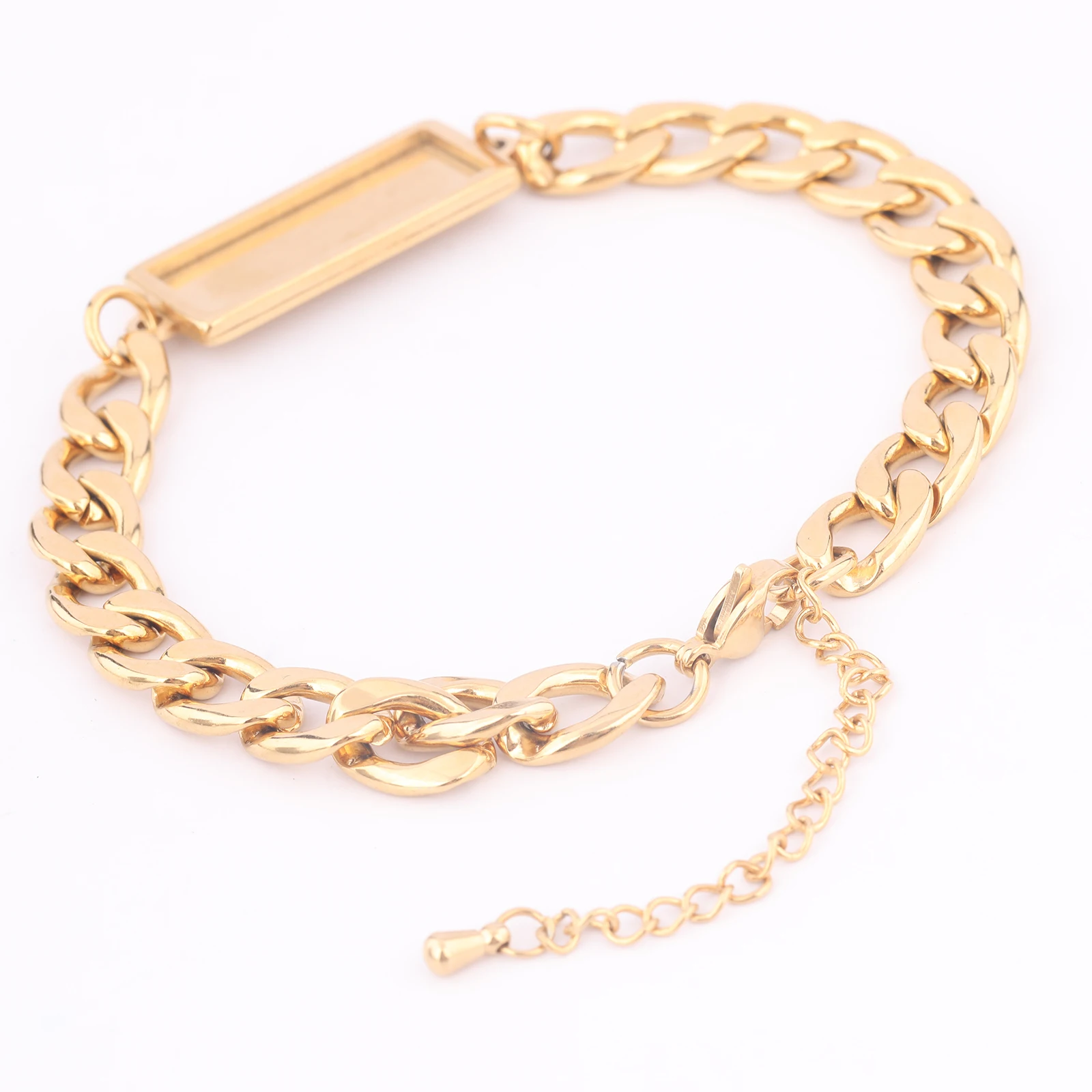 2pcs Stainless Steel Gold Plated Chain Bracelet Base Blanks Fit 10x25mm Rectangle Cabochon Bezel Settings For Jewelry Making - view 3