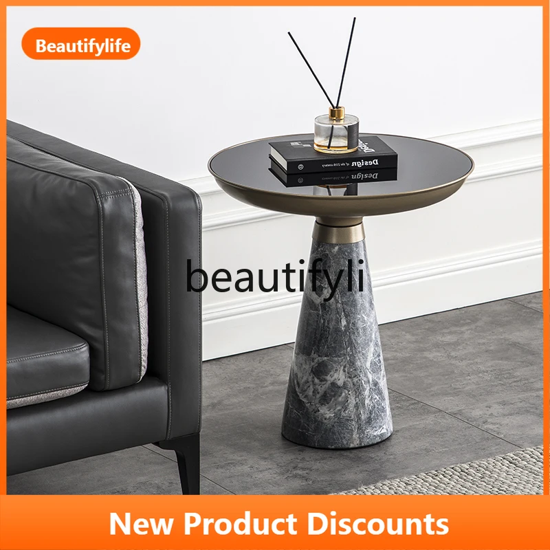 

Light Luxury Marble Metal Side Table Modern Minimalist Round Corner Table Italian Minimalist Coffee Table