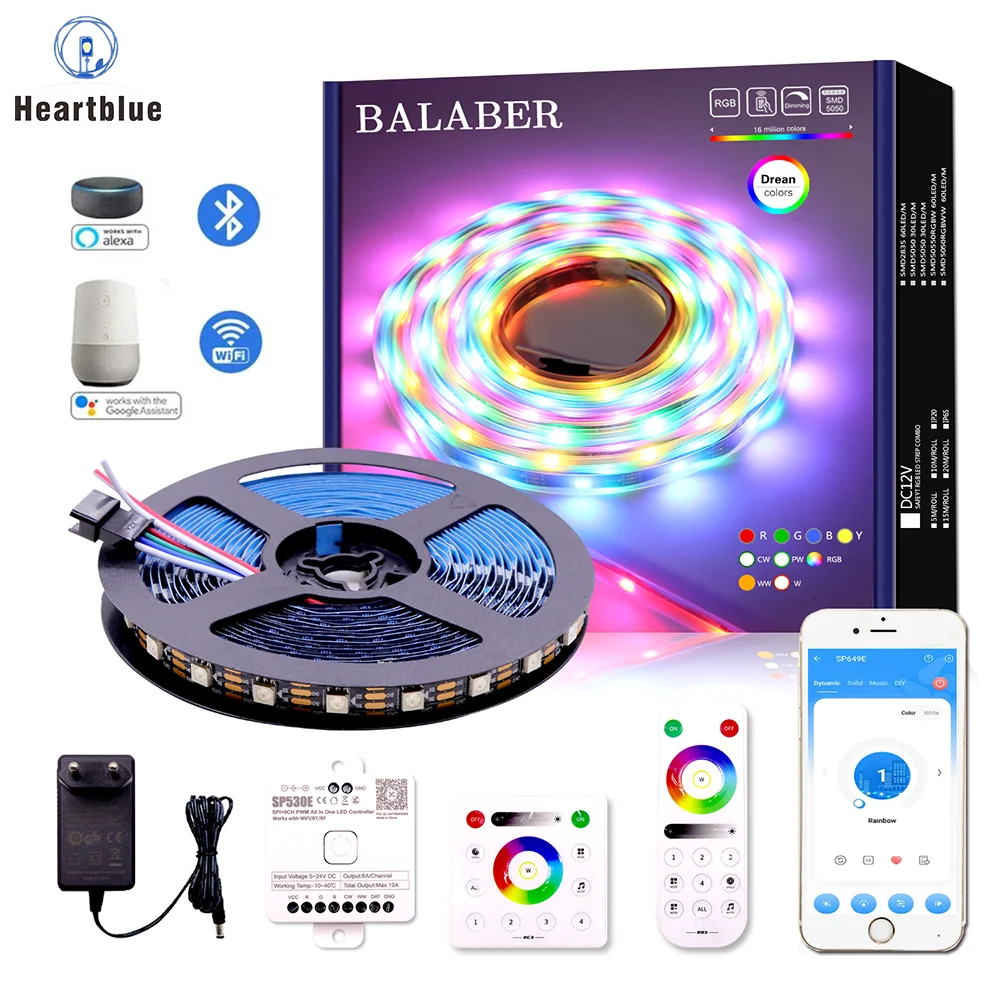

WS2815 IC RGB Color LED Strip Kit Bluetooth WiFi Alexa Music Controller 12V Addressable Dream Color Flexible LED Light for Home