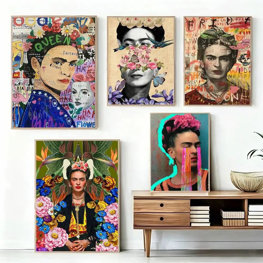 

F-Frida K-Kahlo Art Poster Waterproof Wall Art Sticker For Bar Living Room Vintage Decor High Quality Print Gift