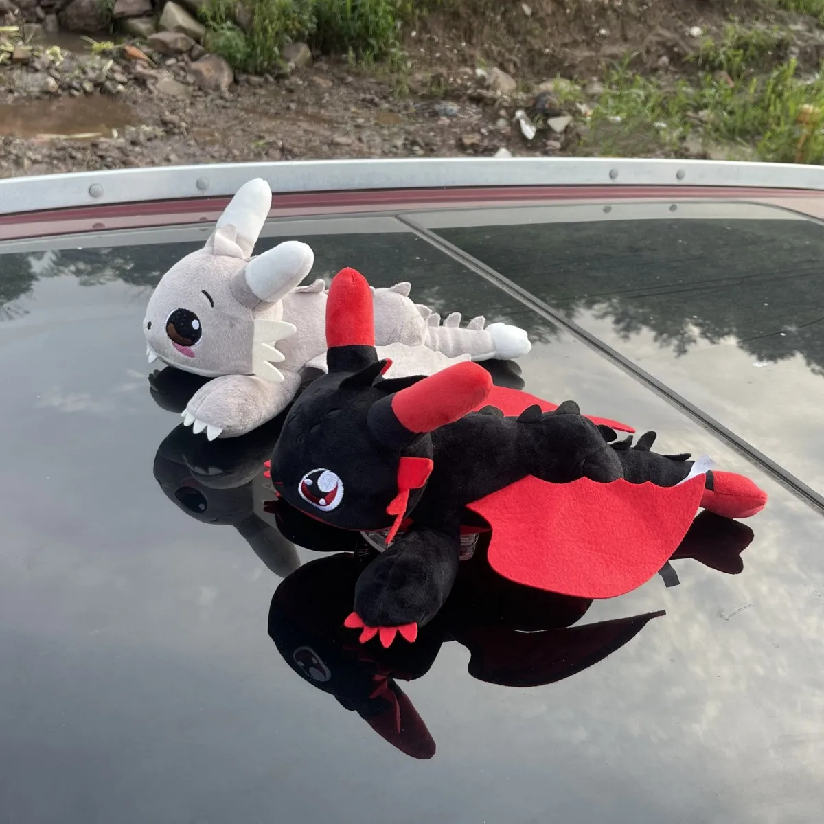 Cartoon Plush Decoration Car Interior Accessories Motorcycle Helmet Accessories Black Flying Dragon Car Roof Toy Doll Ornaments