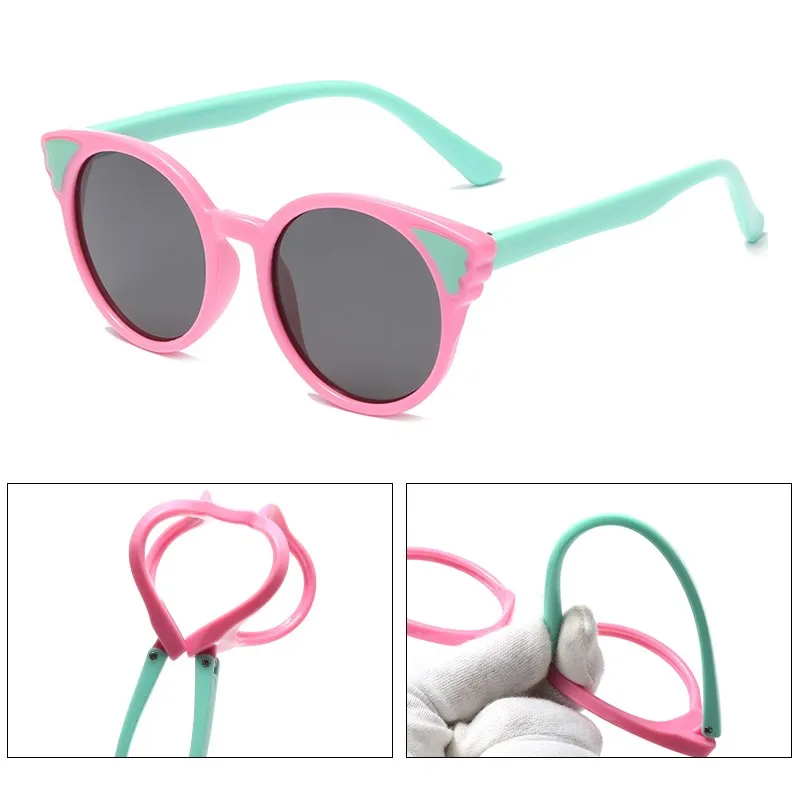 

Children Polarization Sunglasses Kids Round Cat Eye Subber Sunglass TR90 Sun Glasses For Girls Baby Cute Cat Ears Glasses UV400