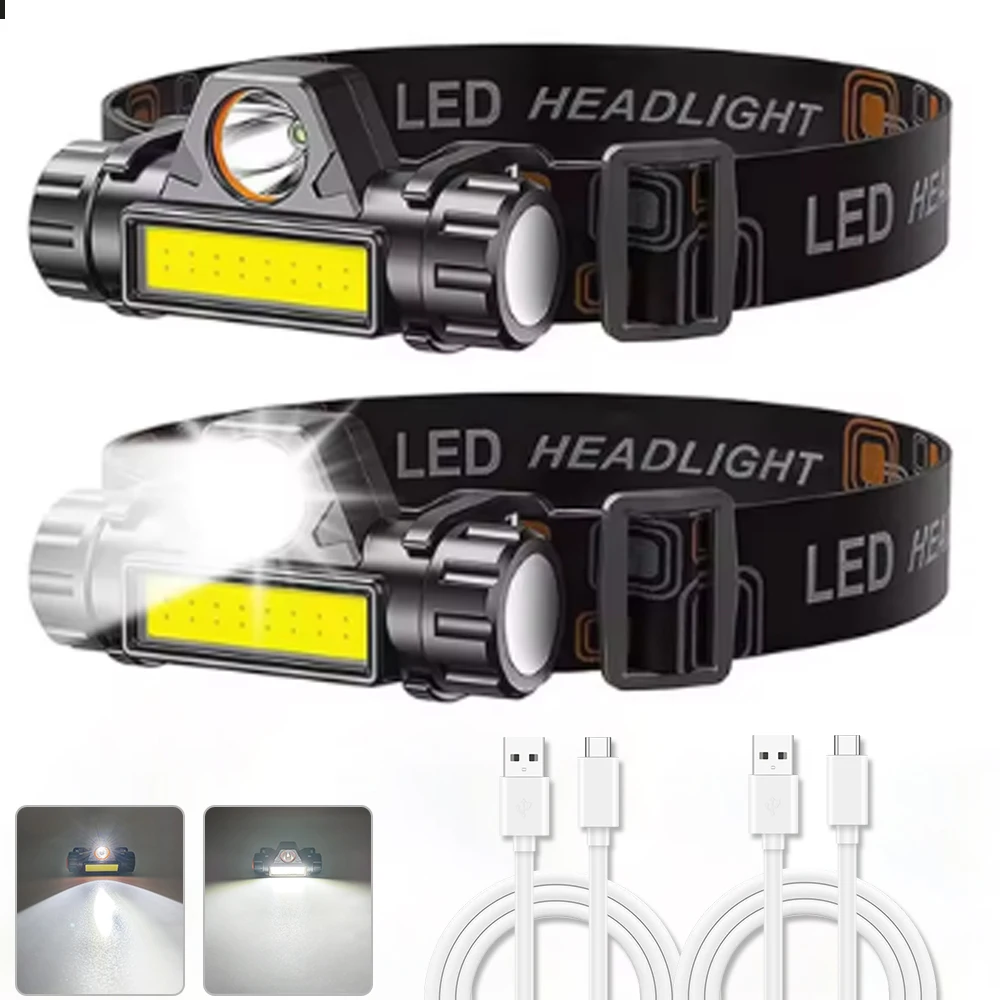 Rechargeable COB LED USB Headlamp Strong Magnetic Powerful Headlight Super Bright Waterproof Head Torch Outdoor Fishing Lights
