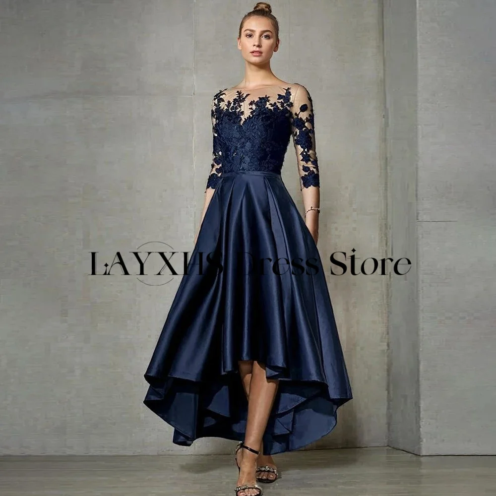 LAYXHS คลาสสิก O-คอลูกไม้ชุดเจ้าสาว A-Line 3/4 แขนชุดแม่ที่กําหนดเอง FBستانة