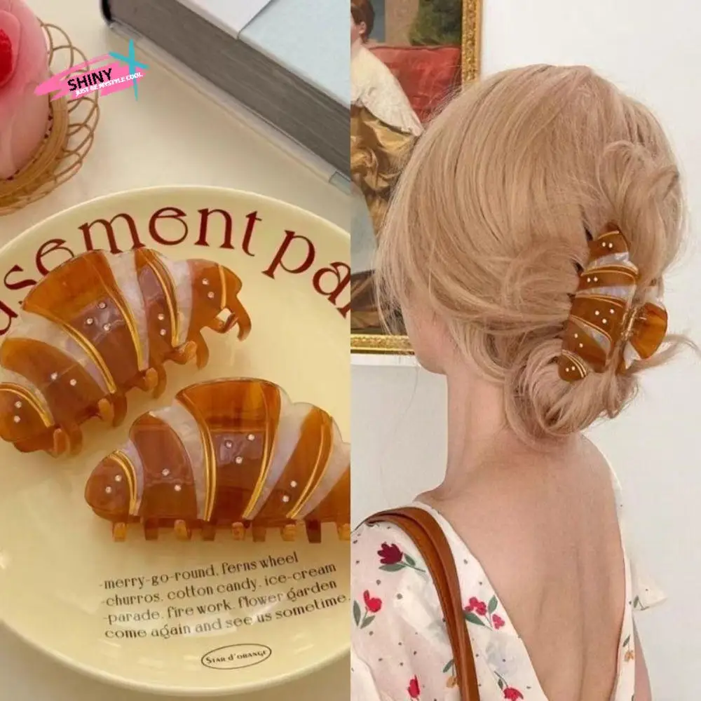 

Cute Korean Style Croissant Hair Claw Coffee Headwear French Diamond Crab Clip Kawaii Funny Acetic Acid Shark Clip Daily