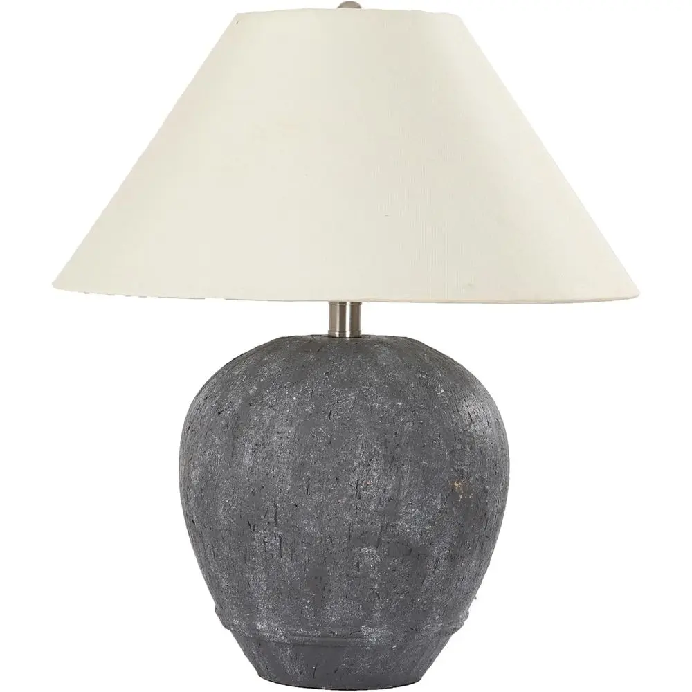 21 Gray Base Ceramic Table Lamp with White Shade for Bedroom, Living Room, Dining Room, Office