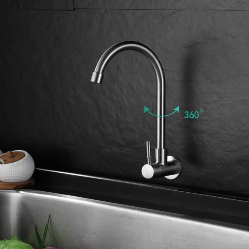 Kitchen Faucet Stainless Steel Wall Mounted Single Cold Water Faucet Lower Curve Faucet Wall Sink Water Tap Premium Quality