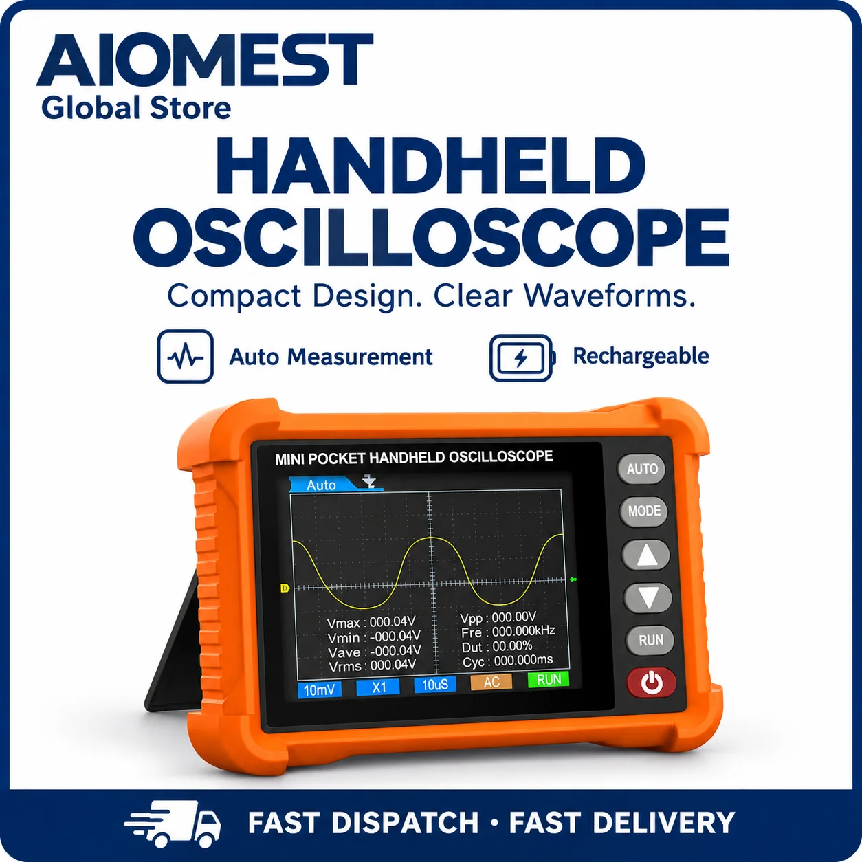 Handheld Oscilloscope AIOMEST, Portable Digital Automotive Oscilloscope with 2.8