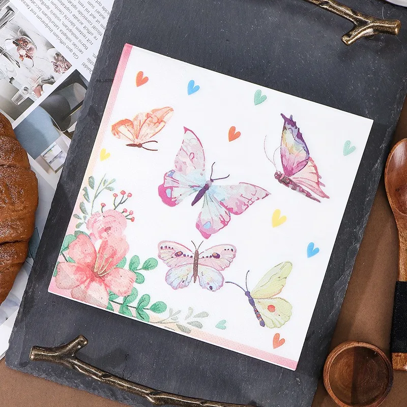 20Pcs/Pack 33x33cm Colorful Printed Butterfly Tissues Table Dinner Napkins Paper Disposable Party Decoration Supplies