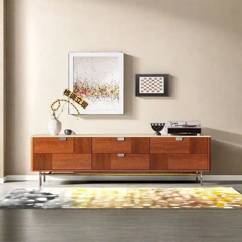 

Medieval solid wood TV cabinet French retro living room floor cabinet ultra-thick back plate multi-layer storage