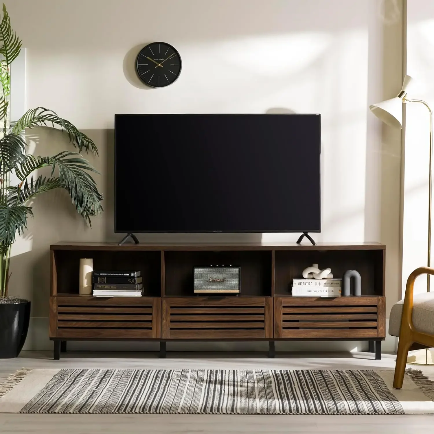 

Modern Slatted Wood TV Stand for TV's up to 80" Universal TV Stand for Flat Screen Living Room Storage Cabinets