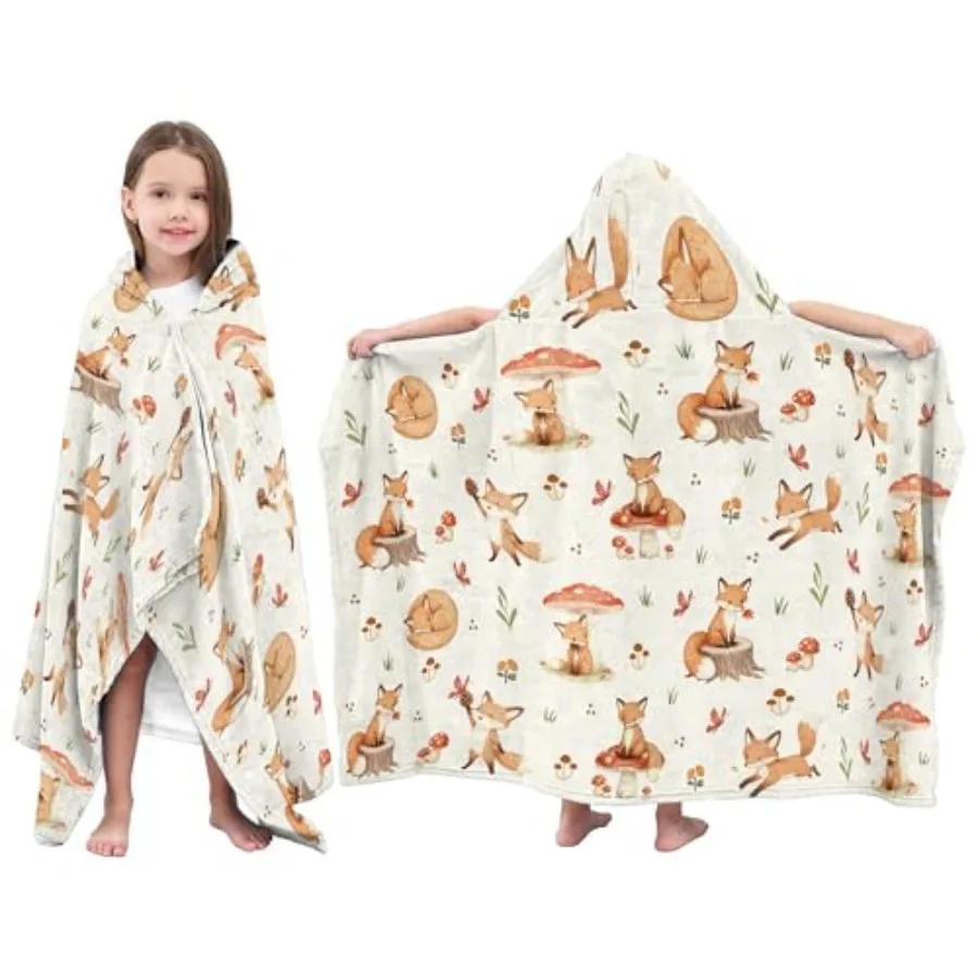 

Hooded Towel for Kid, C O Fox Deign Poncho Blanket for Toddler 30" x 0", oft Flannel Weale Blanket for, Beach, and wim, Chritma