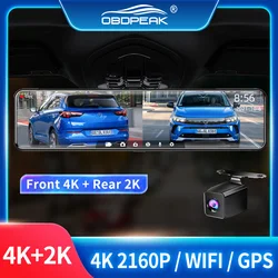 H8 Car Rearview Mirror UHD 4K DashCam DVR 2160P GPS Track WIFI APP Auto Video 2k Dash Recorder Night Vision Rear 1440P Dual Lens