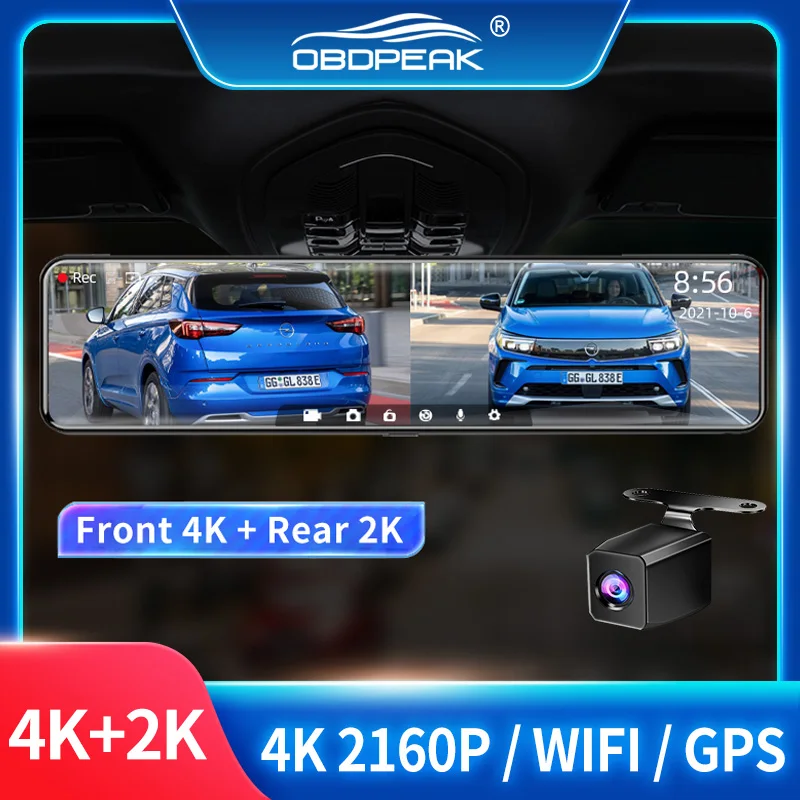 H8 Car Rearview Mirror UHD 4K DashCam DVR 2160P GPS Track WIFI APP Auto Video 2k Dash Recorder Night Vision Rear 1440P Dual Lens