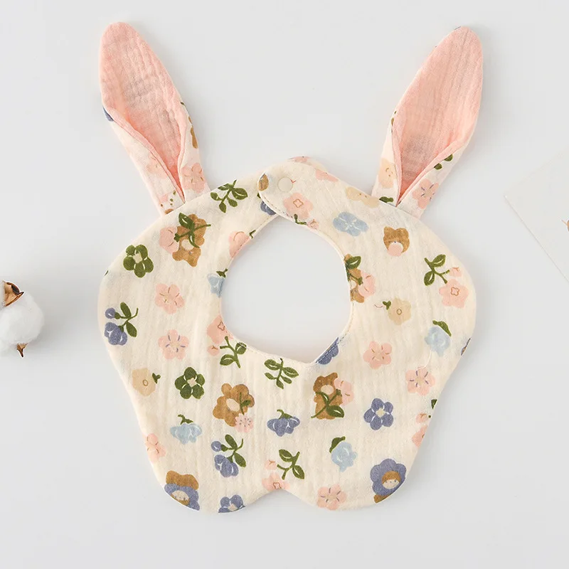 Korean Style New Rabbit Bear Ears Cotton Gauze Baby Bibs Infant Bib Newborn Soft Burp Cloths for Boy Girl Feeding Saliva Towel