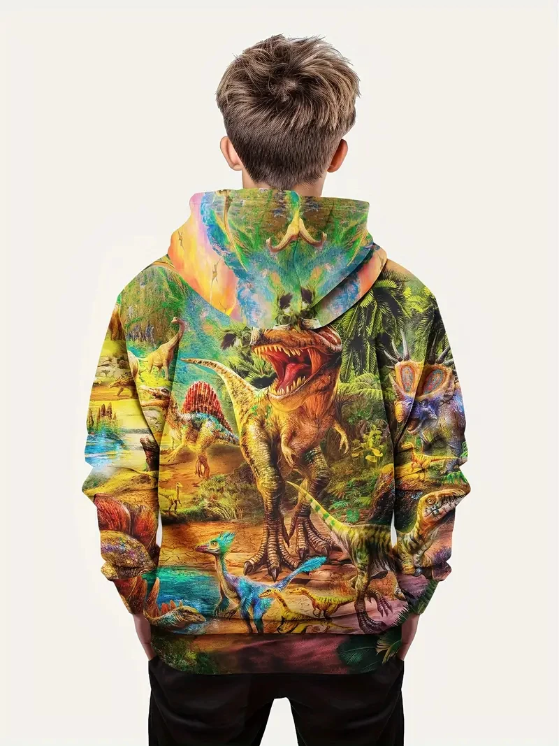 Ferocious Dinosaur World Digital Print Children's Pullover Tyrannosaurus Rex Jurassic Park Fashionable Boys Hoodie Long Sleeve