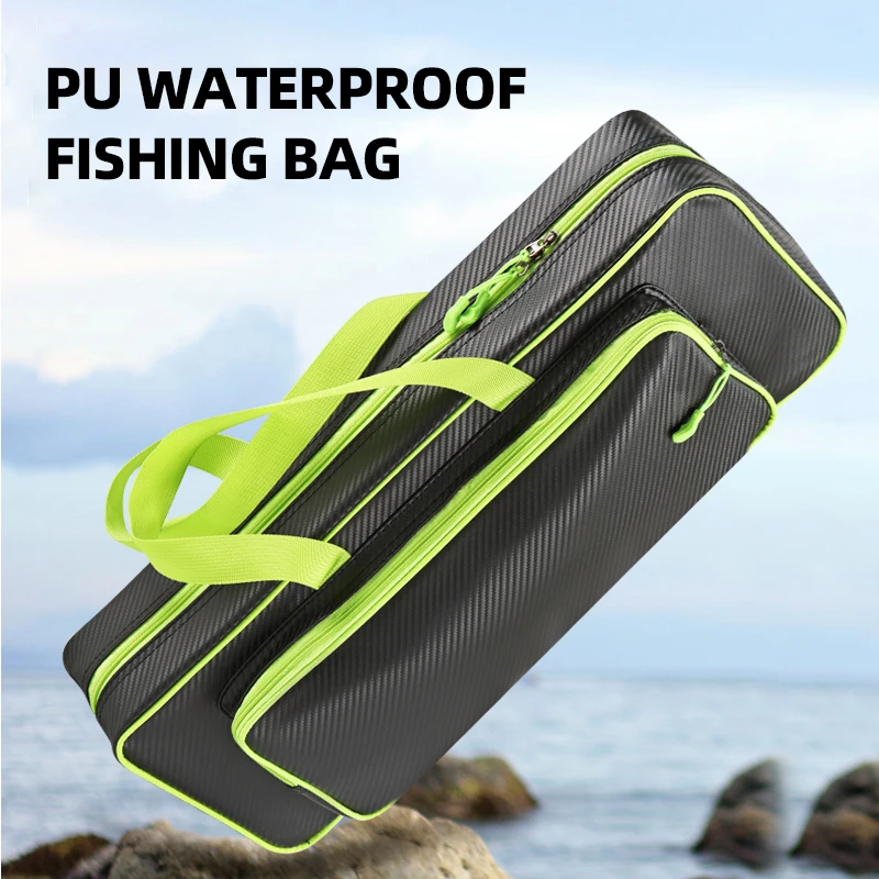 

Pu Fishing Bag Multifunctional Travel Storage Overproof Bag Portable Fishing Rod Handbag Thickened Fishing Tackle Carrying Case
