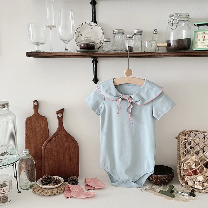 

Новинка лета 2025 года, однотонный модный простой милый темно-синий детский комбинезон с воротником, темно-синий комбинезон лидерства, костюм