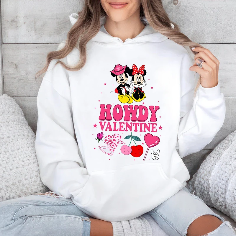 Mickey and Minnie Valentine Women's Hoodies Casual Sweatshirt Loose Tops Valentine's Day Gift