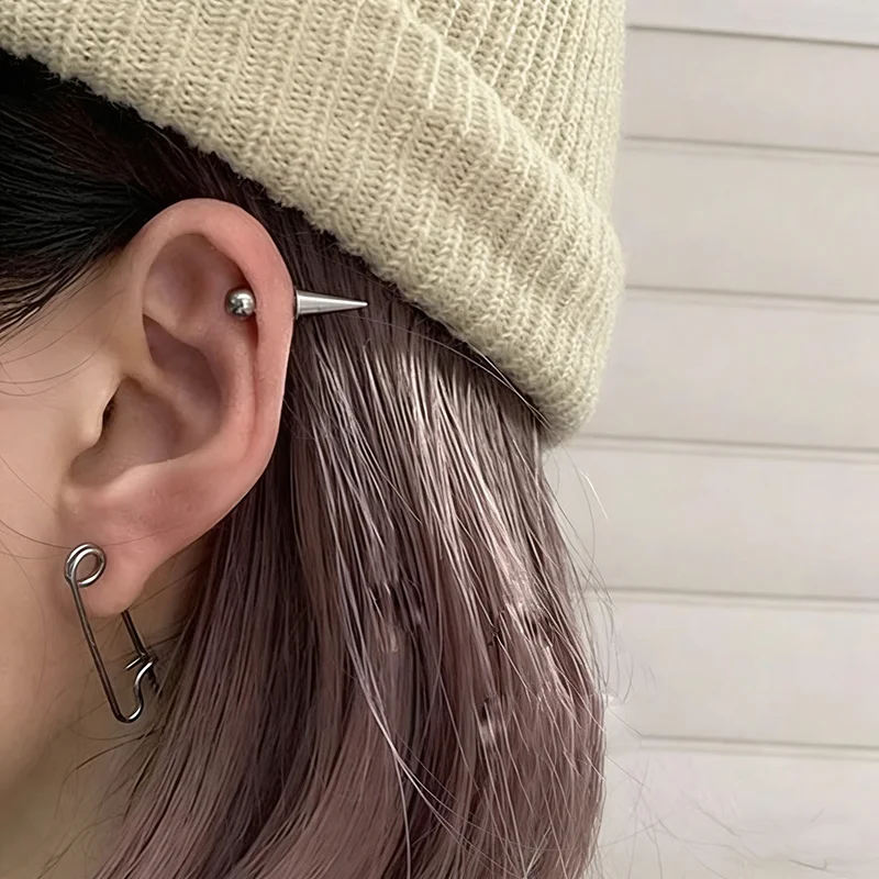 2pcs/Lot Punk Rock Stainless Steel Spike Helix Stud Earrings Devil Ear Stack Cartilage Body Piercing Jewelry Set for Men Women