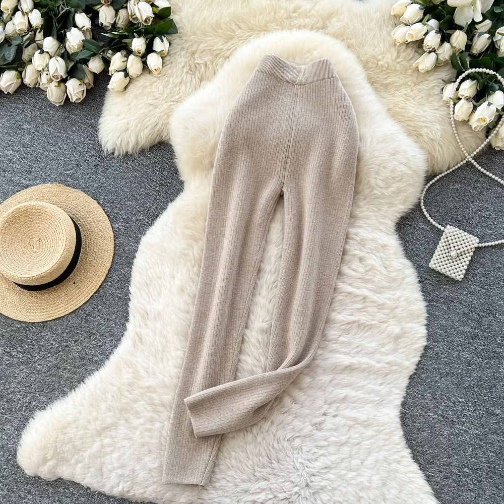 Karofi Thermo-gefütterte Strickleggings für Damen, hohe Taille, warme, mit Fleece gefütterte Stretch-Ripp-Hose, weiche, dünne Winterhose P309 – Detail 12
