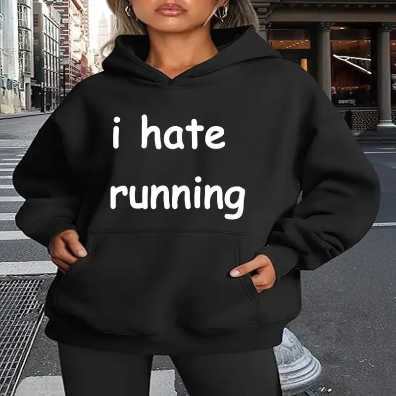 

Женская забавная толстовка с капюшоном I Hate Running Sarcastic Marathon, облегающий спортивный топ с длинными рукавами и капюшоном на шнурке с геометрическим узором