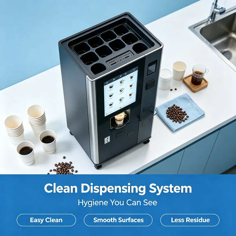 Espresso Dispenser Countertop, Bean-to-Cup Hot Drink Kiosk with Card Pay, Compact for Office Pantry Area