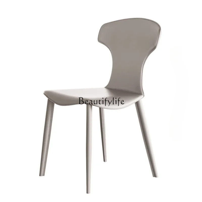 

Italian minimalist saddle leather small apartment modern dining chair high-end home backrest chair