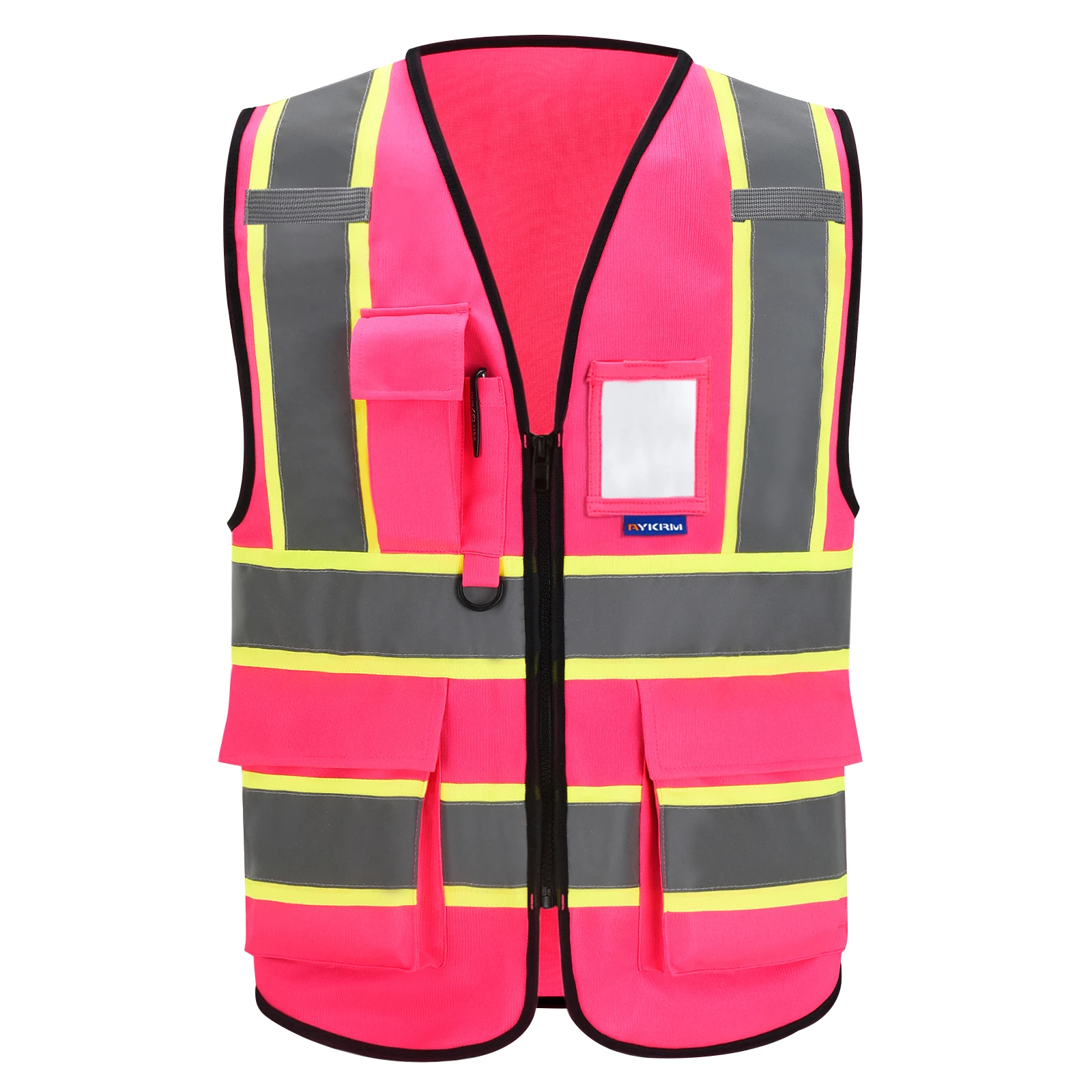 AYKRM High Visibility Safety Vest with Pockets Reflective Strips and Zipper,Yellow Orange(XS-6XL)