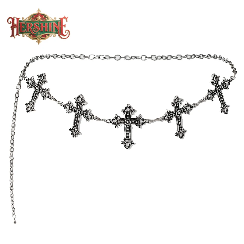 سلسلة خصر متقاطعة مجوفة فضية مكونة من قطعة واحدة من HERSHINE، إكسسوار هيب هوب للحفلات على الطراز القوطي Y2K، أزياء عيد الميلاد