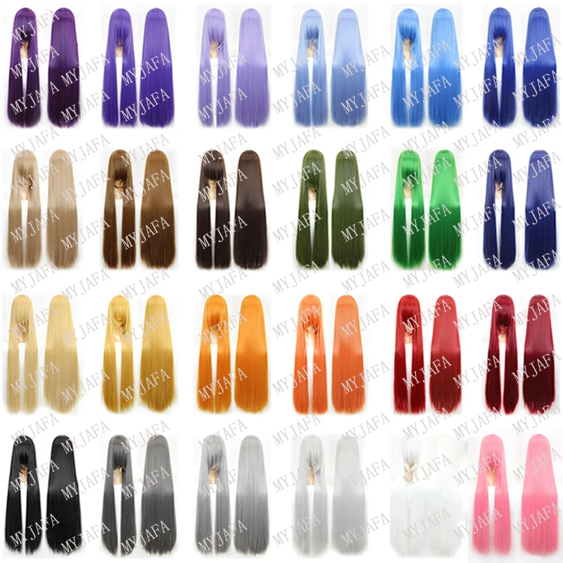 

Длинный прямой парик для косплея 100 см, блондин, золотой, розовый, оранжевый, коричневый, фиолетовый, синий, зеленый, черный, серый цвет, термостойкие волосы, аниме-парики