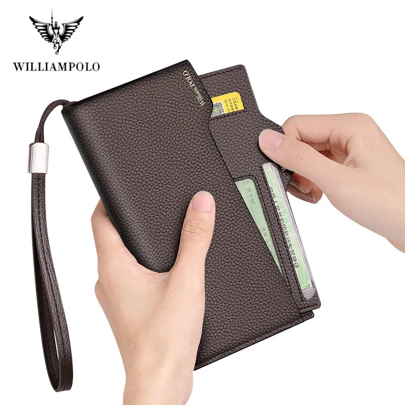 WILLIAMPOLO Men's Wallet Long Wallet Men Clutch Bag Wallet Leather Phone Credit Card Organizer Wallets Removable Card Holder