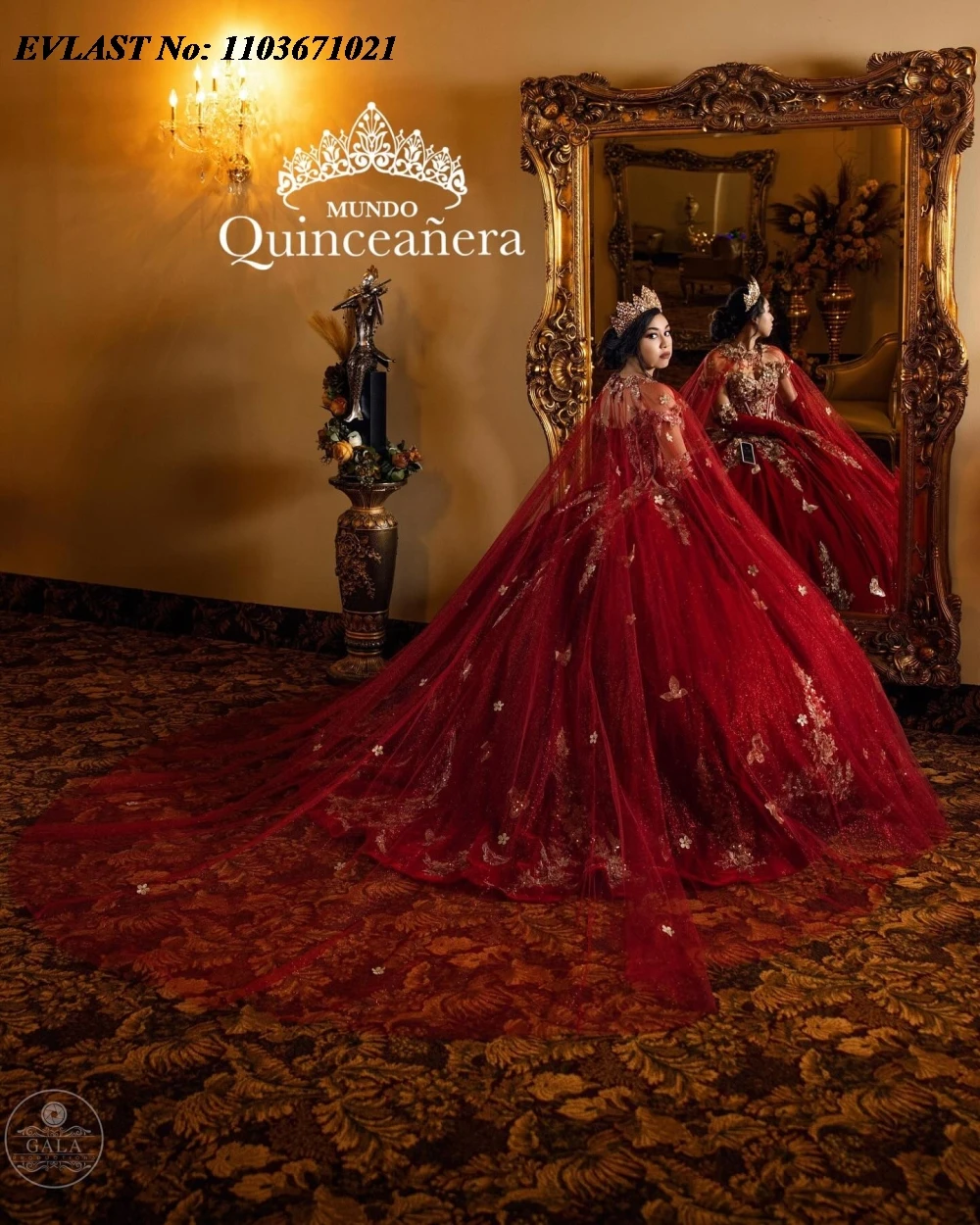 EVLAST-Quinnceanera ثوب الكرة مع الرأس ، الدانتيل الذهبي ، فراشة زين ، الديكور ، الحلو 16 ، بورجوندي ، 16 ، 15 سنة ، SQ695