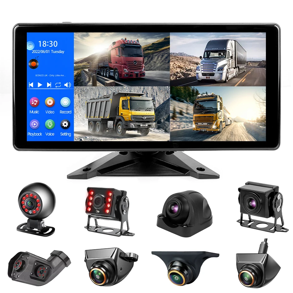 

10.36" 4CH Smart Blind Spot Radar BSD Alarm Truck Bus Car DVR Recorder With 4 Pcs AHD1080P Infrared Night Vision Camera