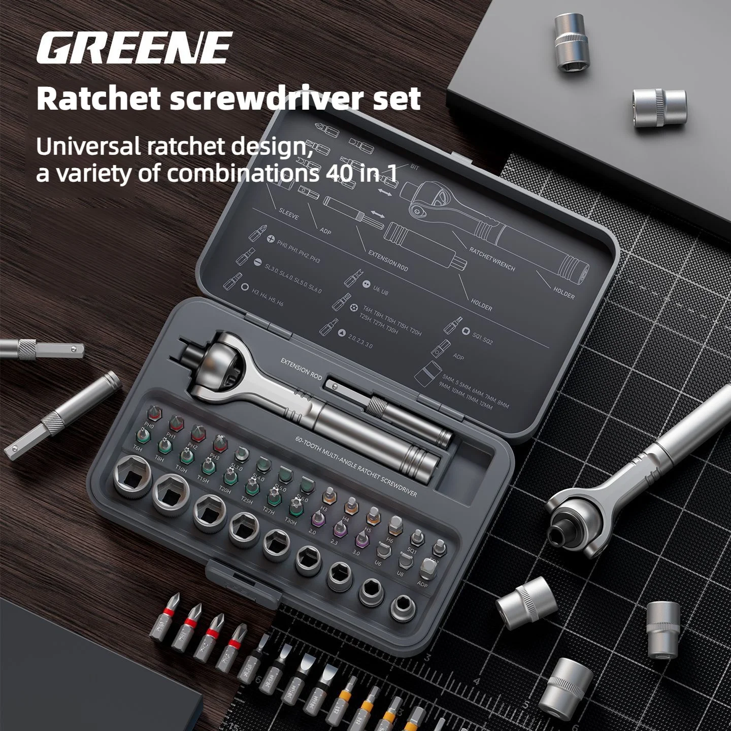 Greene G2 40 in 1 Multi-Function Ratchet Screwdriver Kit with Magnetic Bits Mini Repair Tool Screwdrivers Set PC IPhone Home Use
