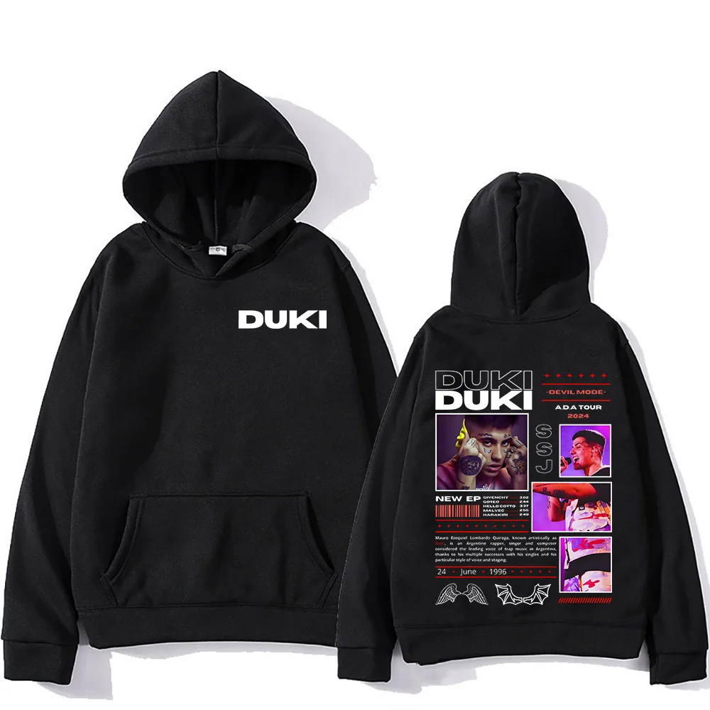 Rapper Duki Hoodie Devil Mode ADA Tour Sudaderas Men Women Hip Hop Fashion Oversized Sweatshirt Vintage Fleece Cotton Pullover