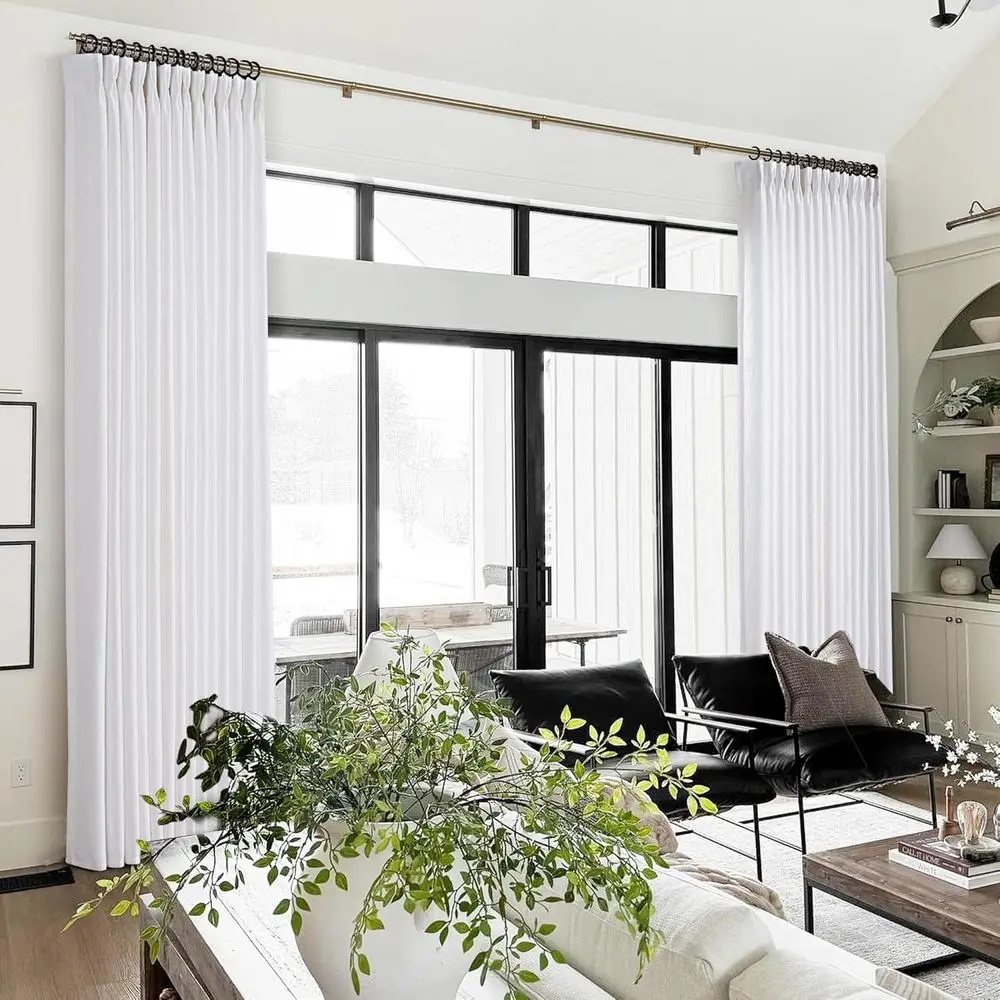 빛을 투과시키는 흰색 린넨 핀치 플리츠 커튼, 72인치 길이, 현대적인 해안풍 침실 장식을 위한 반투명 커튼