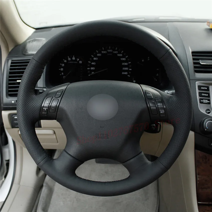 Hand-Sewn Custom PU Leather Sewing Steering Wheel Cover for Honda Accord 7 Odyssey Anti-Slip Breathable Car Interior Accessory