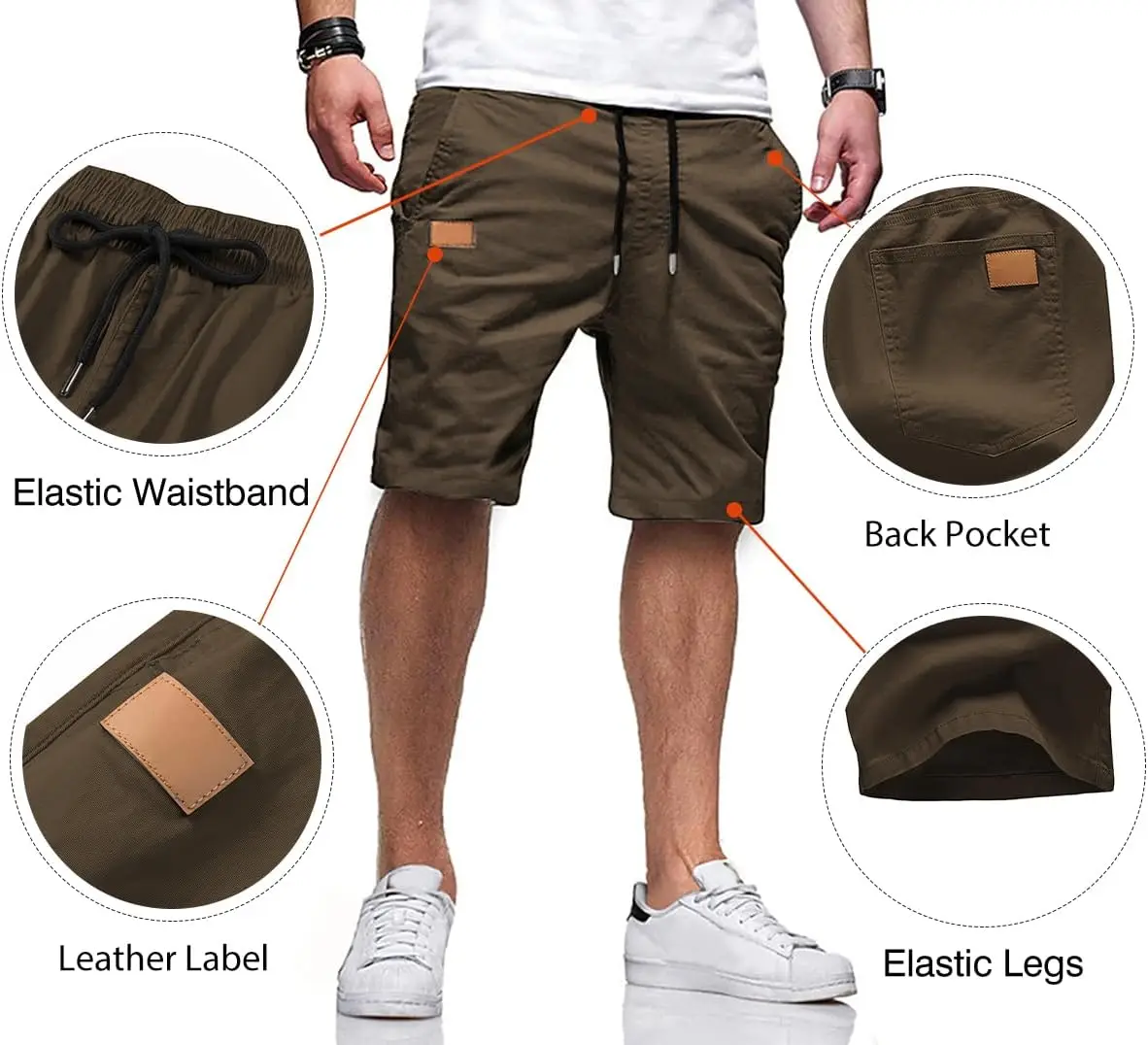 Jmierr Mens Casual Shorts - Cotton Drawstring Summer Beach Stretch Twill Chino Golf Shorts