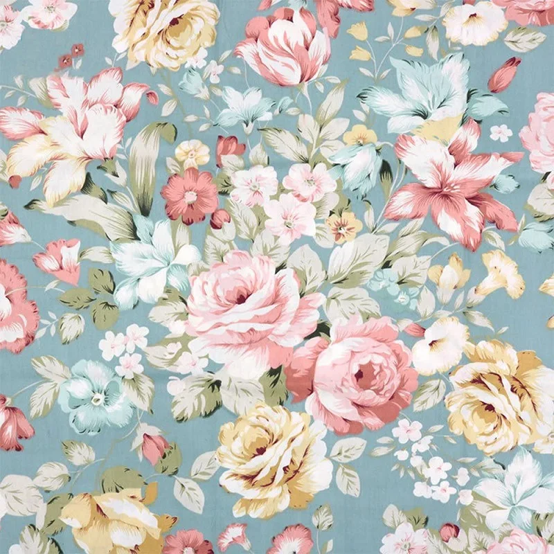 Vintage Türkisfarbener Blumenstoff 8-teilig 100% Baumwoll-Twill zum Quilten, Puppen-Sticken mit Verschiedenen Mustern DIY & Nähhandwerk – Detail 8