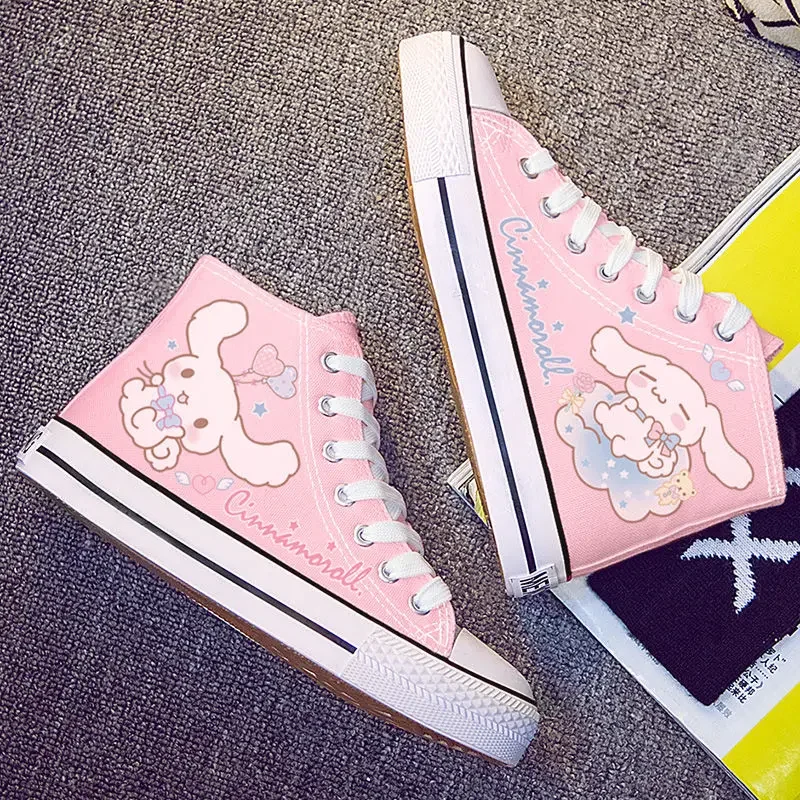 Cinnamoroll Canvas Shoes Sanrio Kawaii New Summer High-Top Graffiti Fashion All-Match Thin Breathable Sneakers Birthday Gift